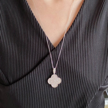 [moco jewelrys]KLEE 25MM GROSSER ANHÄNGER DIAMANT PFLASTERUNG LANGE HALSKETTE