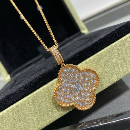 [moco jewelrys]KLEE 25MM GROSSER ANHÄNGER DIAMANT PFLASTERUNG LANGE HALSKETTE