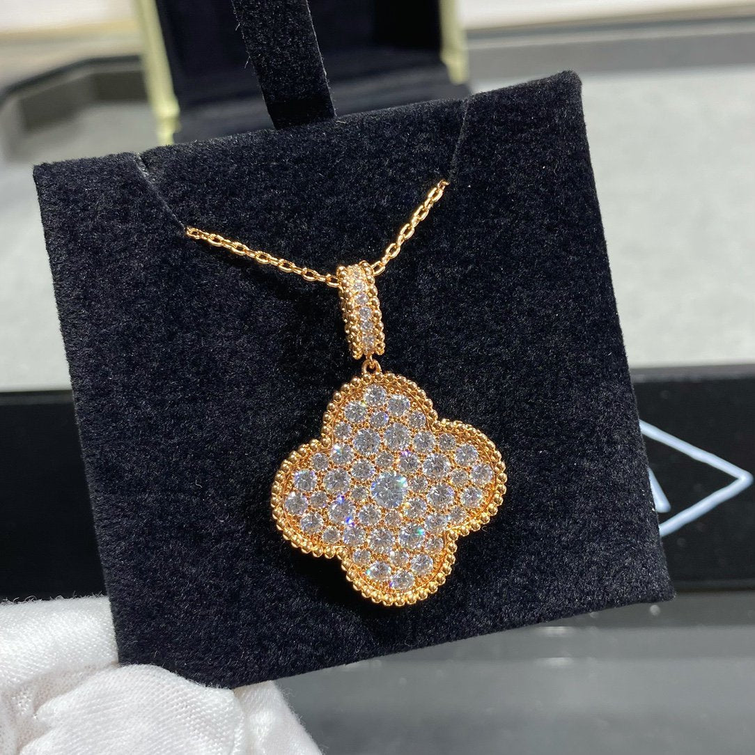 [moco jewelrys]KLEE 25MM GROSSER ANHÄNGER DIAMANT PFLASTERUNG LANGE HALSKETTE