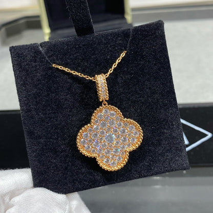 [moco jewelrys]KLEE 25MM GROSSER ANHÄNGER DIAMANT PFLASTERUNG LANGE HALSKETTE