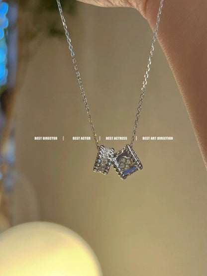 [moco jewelrys]PERLEE DOPPELTER ANHÄNGER SILBER DIAMANTEN HALSKETTE